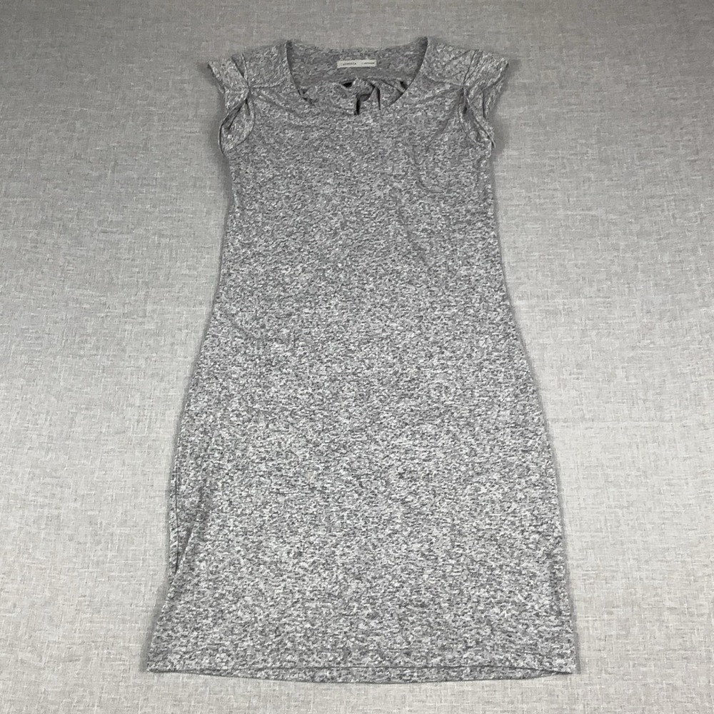 Athleta Dress Womens Small Gray Jersey Sheath Pleated Cap Sleeve Knee Length
